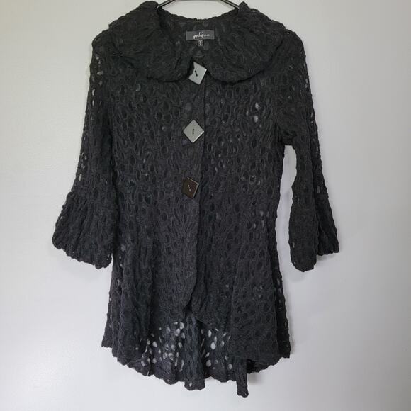 Yushi Black Cardigan Tunic Top Womens S 3/4 Sleeves Witchy Halloween Whimsygoth - Picture 1 of 11